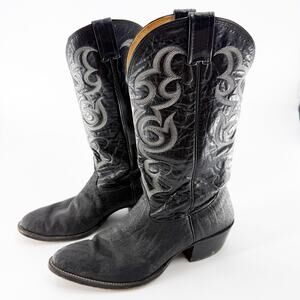 Nocona Black Leather Western Cowboy Boots Mens 10 D Vintage Embroidered Pull On
